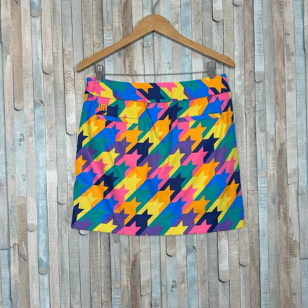 Loudmouth 6 Colorful Peaches‎ & Cream Print Skort Golf Skirt Bright Houndstooth